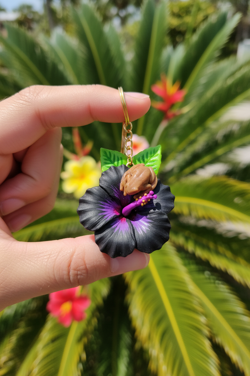 Black hibiscus with purple center lifestyle