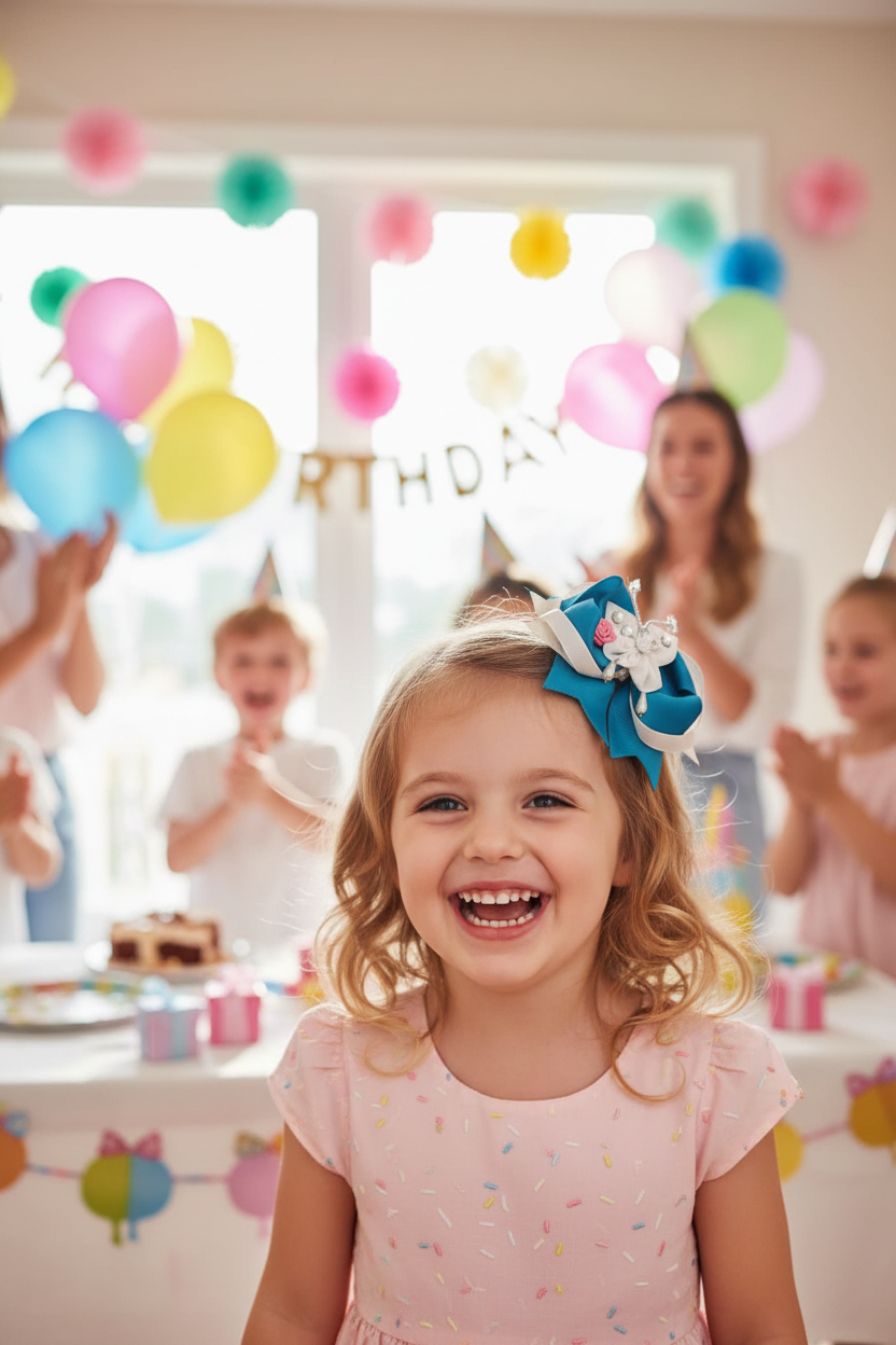Blue butterfly bow at party