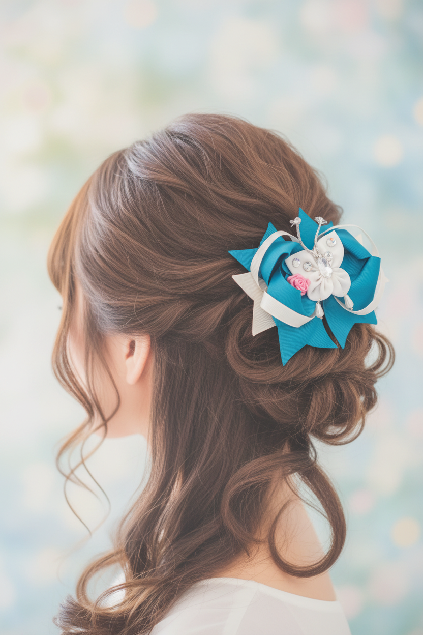 Blue butterfly bow in hair