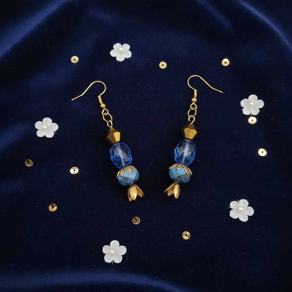 Blue Gold Earrings Flat Lay