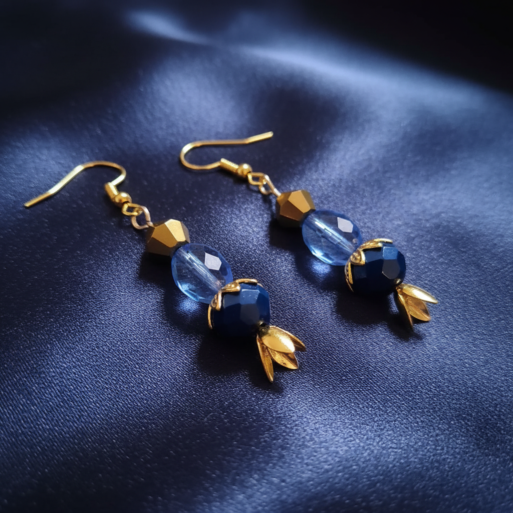 Blue Gold Earrings Macro