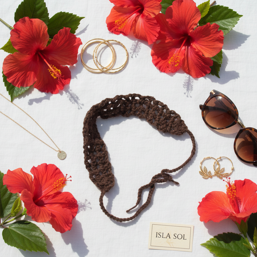 Brown Crochet Headband Styled Flat Lay