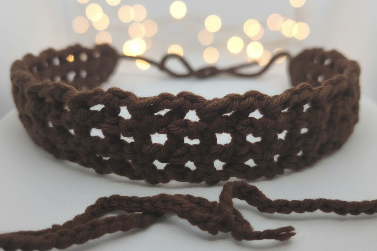 Brown Crochet Headband Texture