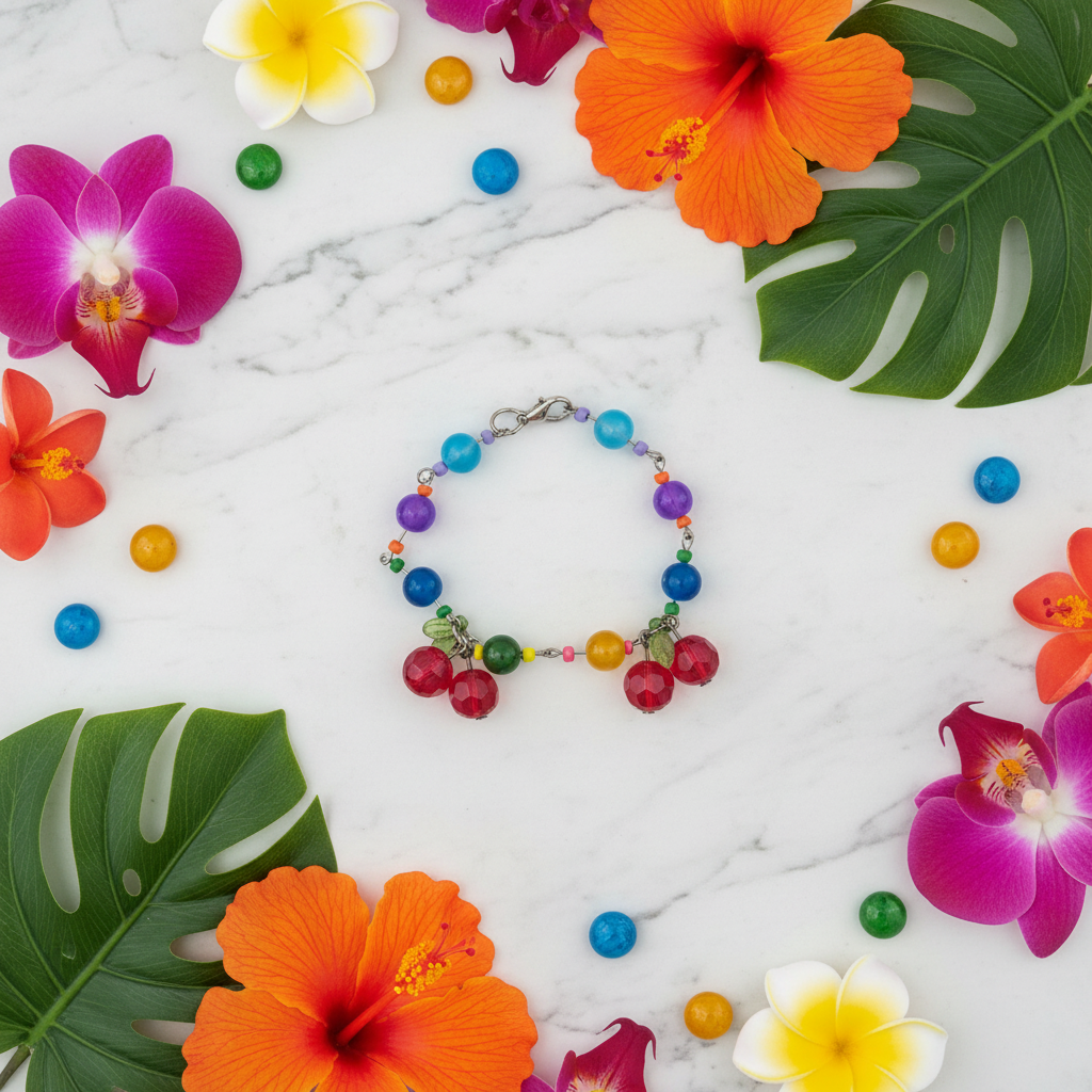 Cherry Bracelet Flat Lay