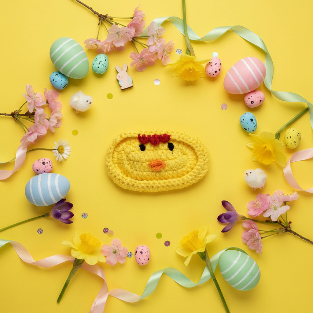 Chirpy chick glasses holder flat lay