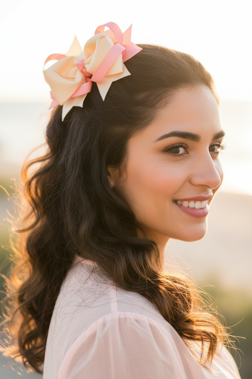 Hispanic person wearing Peachy Keen Dream Bow