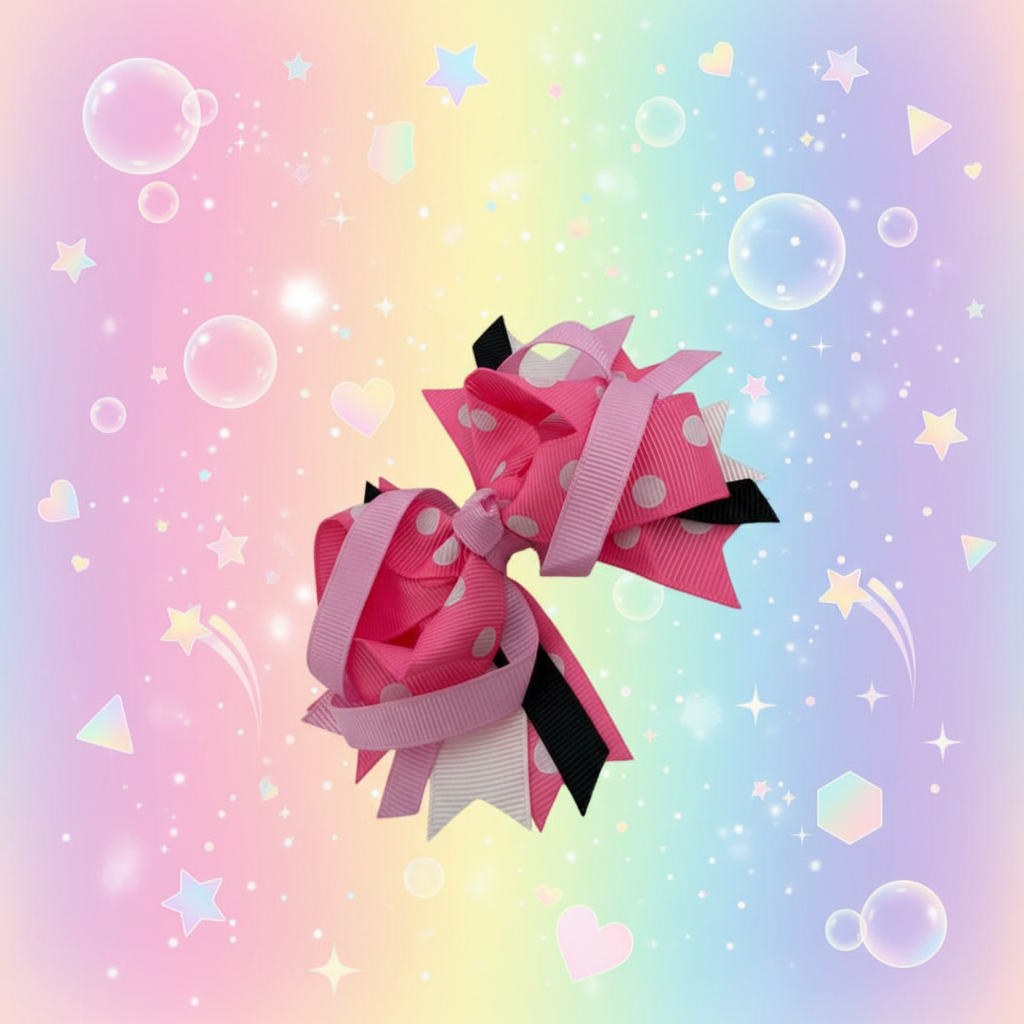 Pretty in Pink Polka Dot Bow with rainbow gradient background