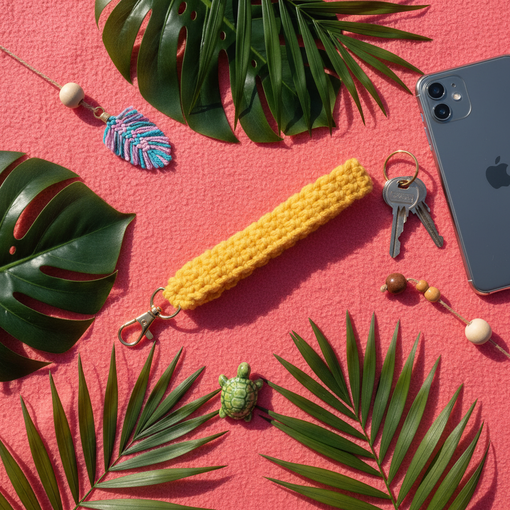 Keychain Keys and Phone Flat Lay