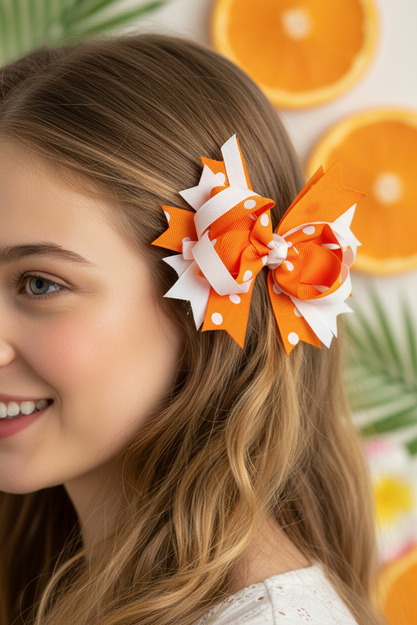 Orange Sherbet bow in hair