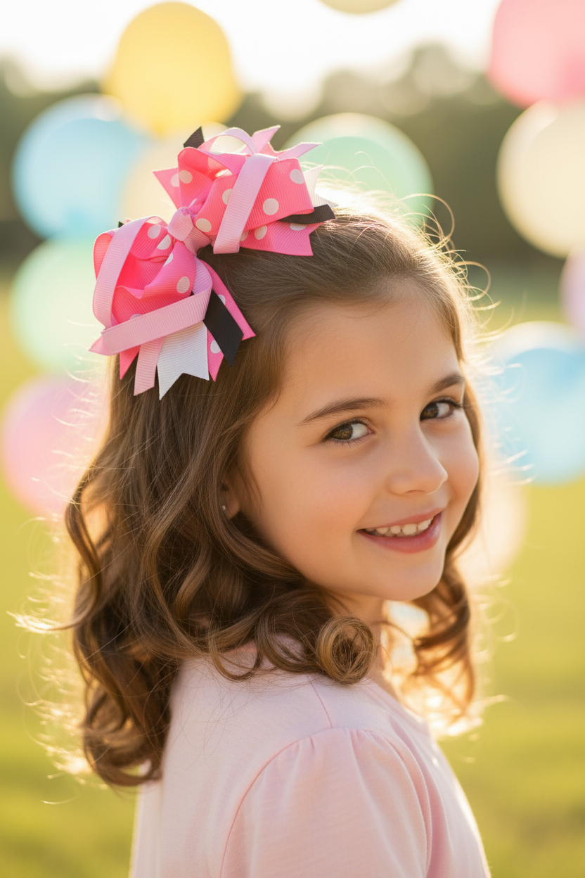 Person wearing Pretty in Pink Polka Dot Bow
