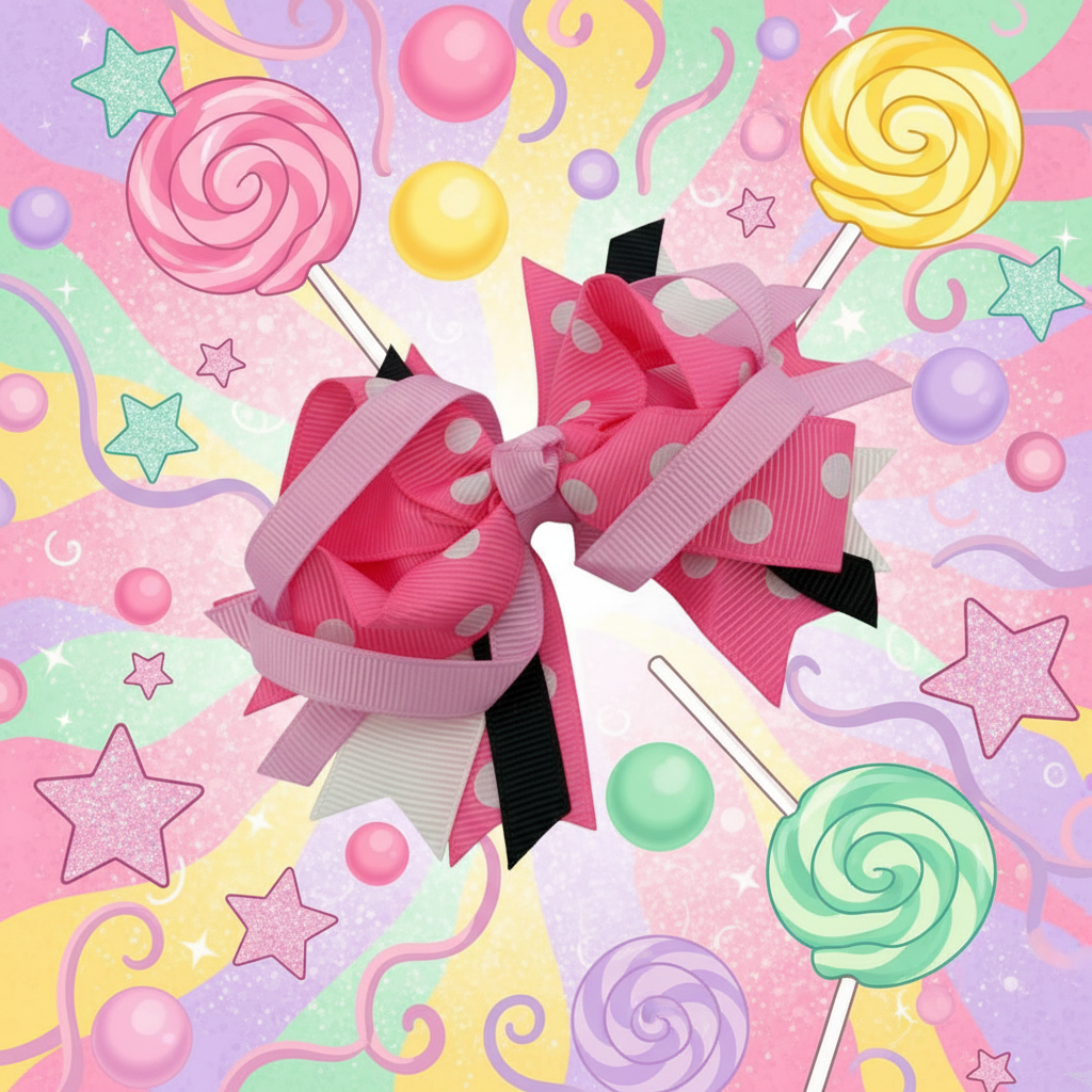 Pink bow with candy shop theme