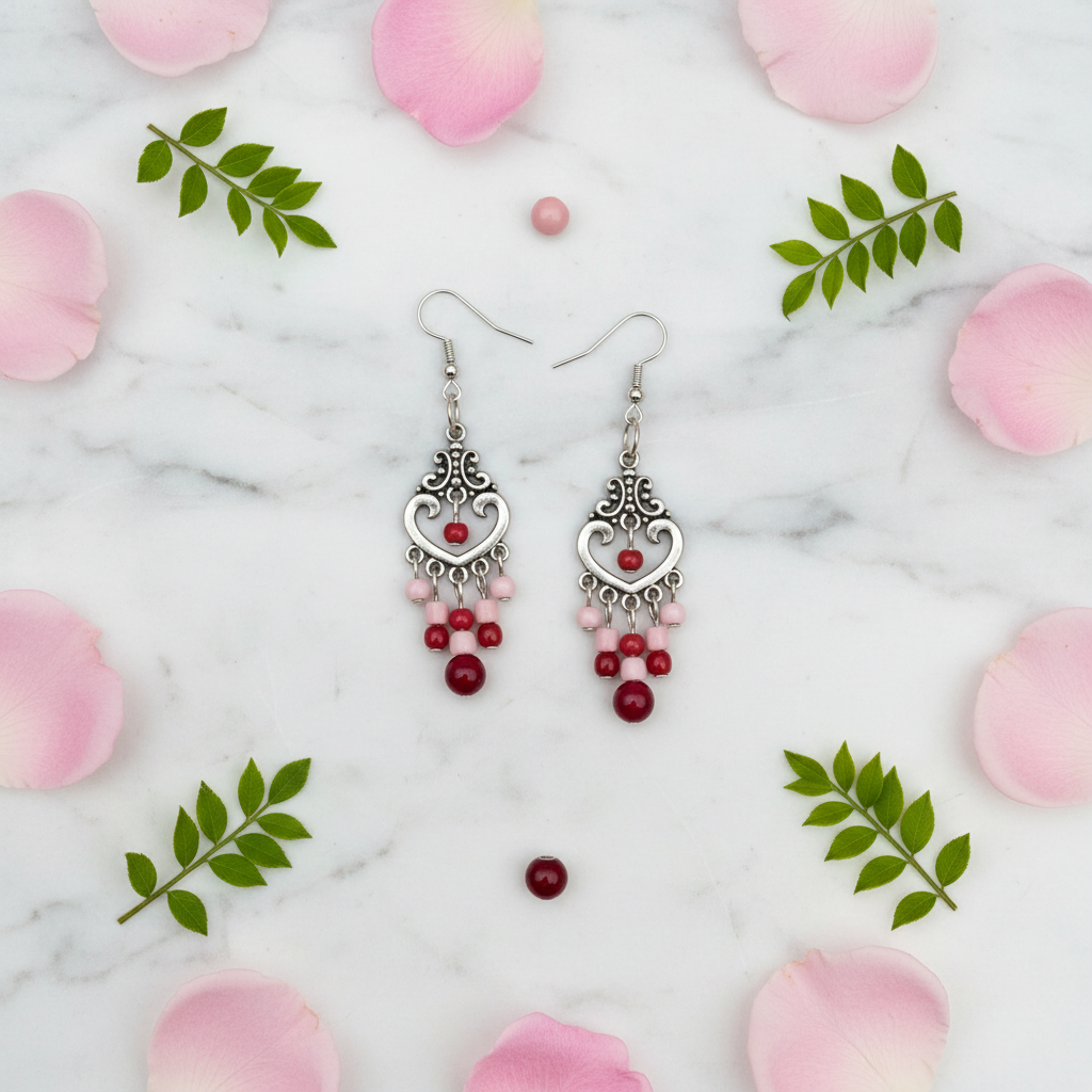 Pink Dangle Earrings Flat Lay