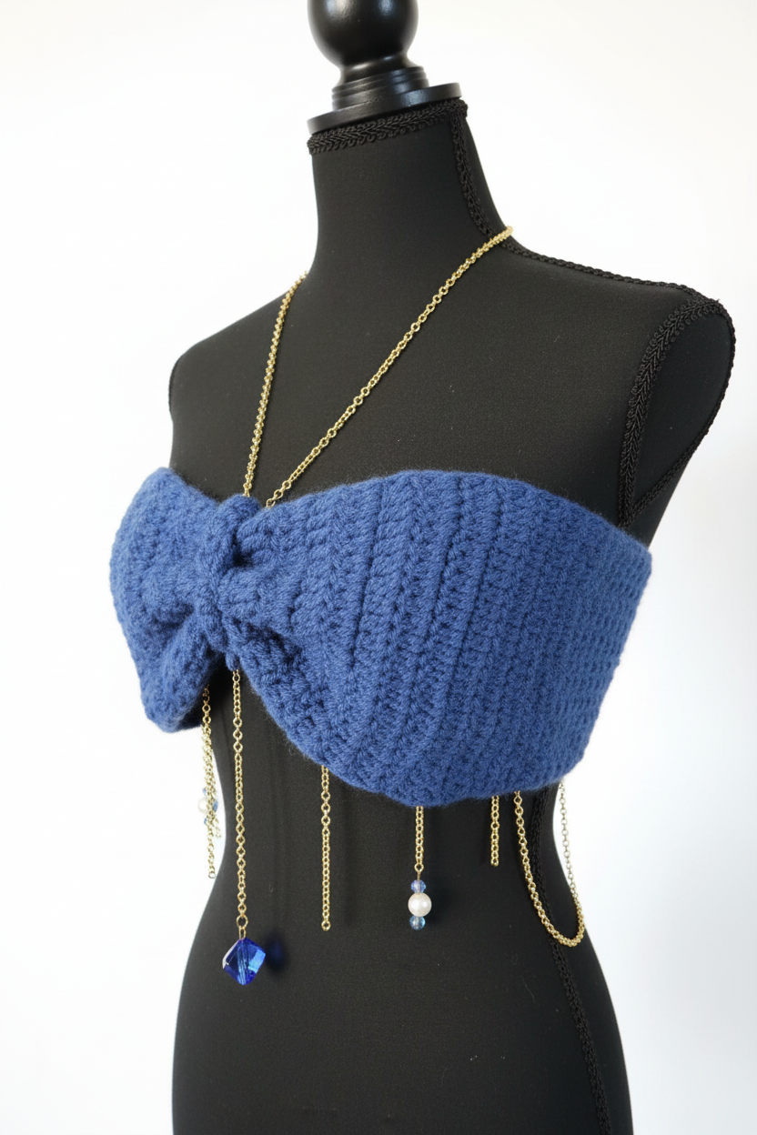 Royal Blue Crochet Bow Top - Studio