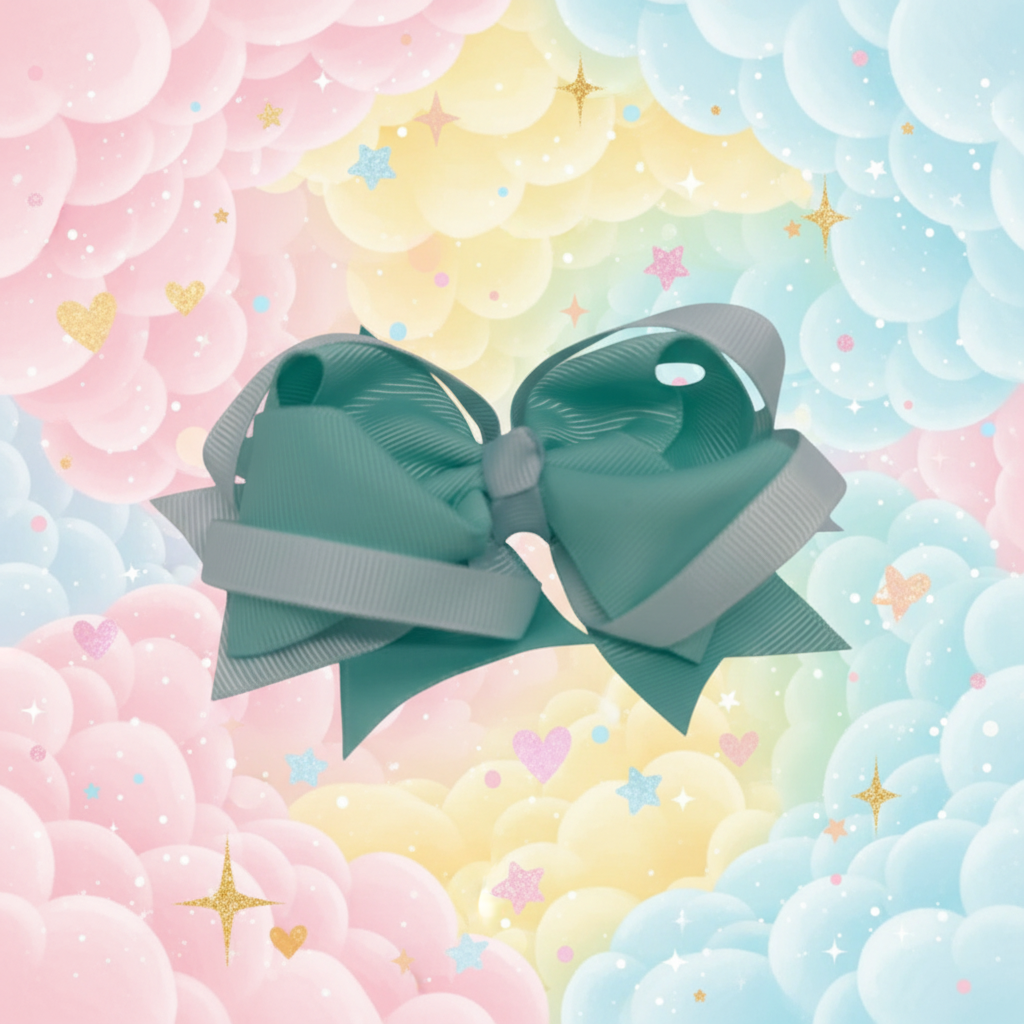 Turquoise bow with pastel swirls and hearts