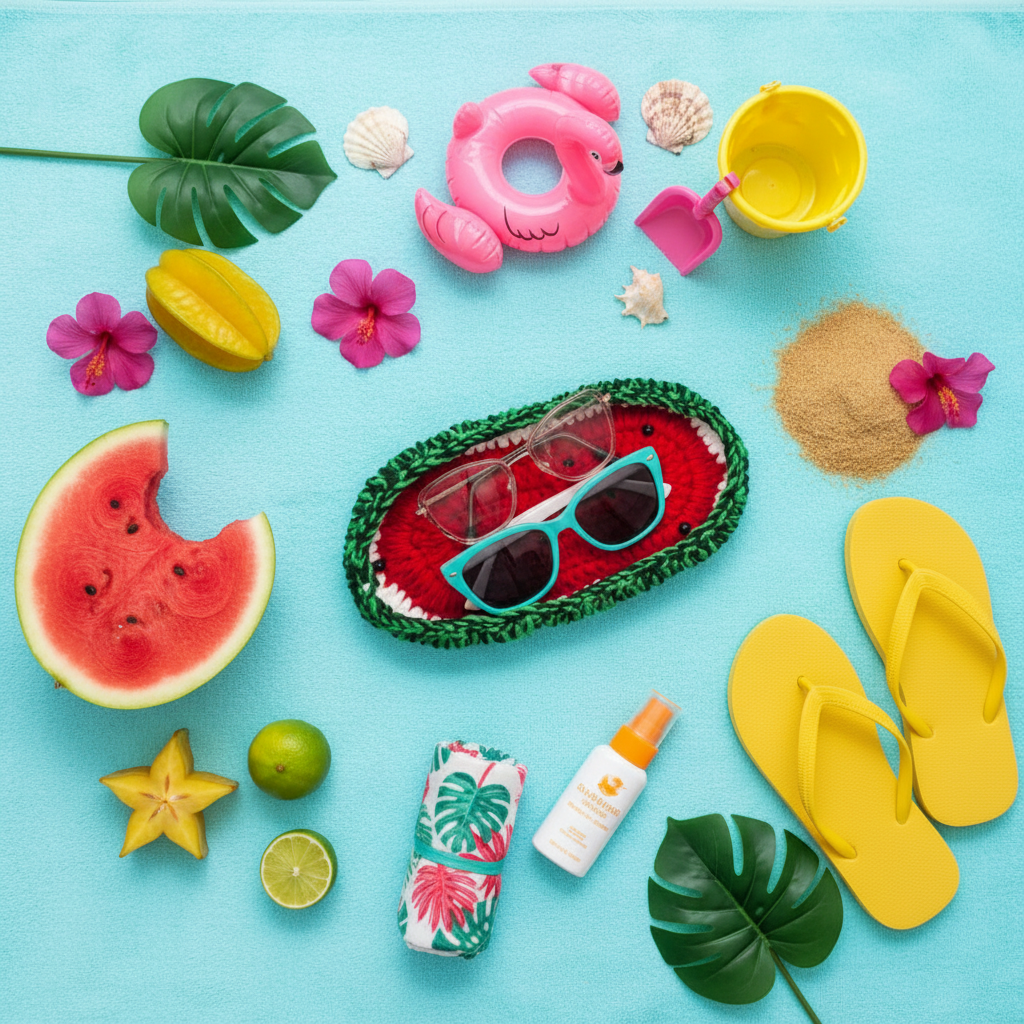 Watermelon glasses holder flat lay
